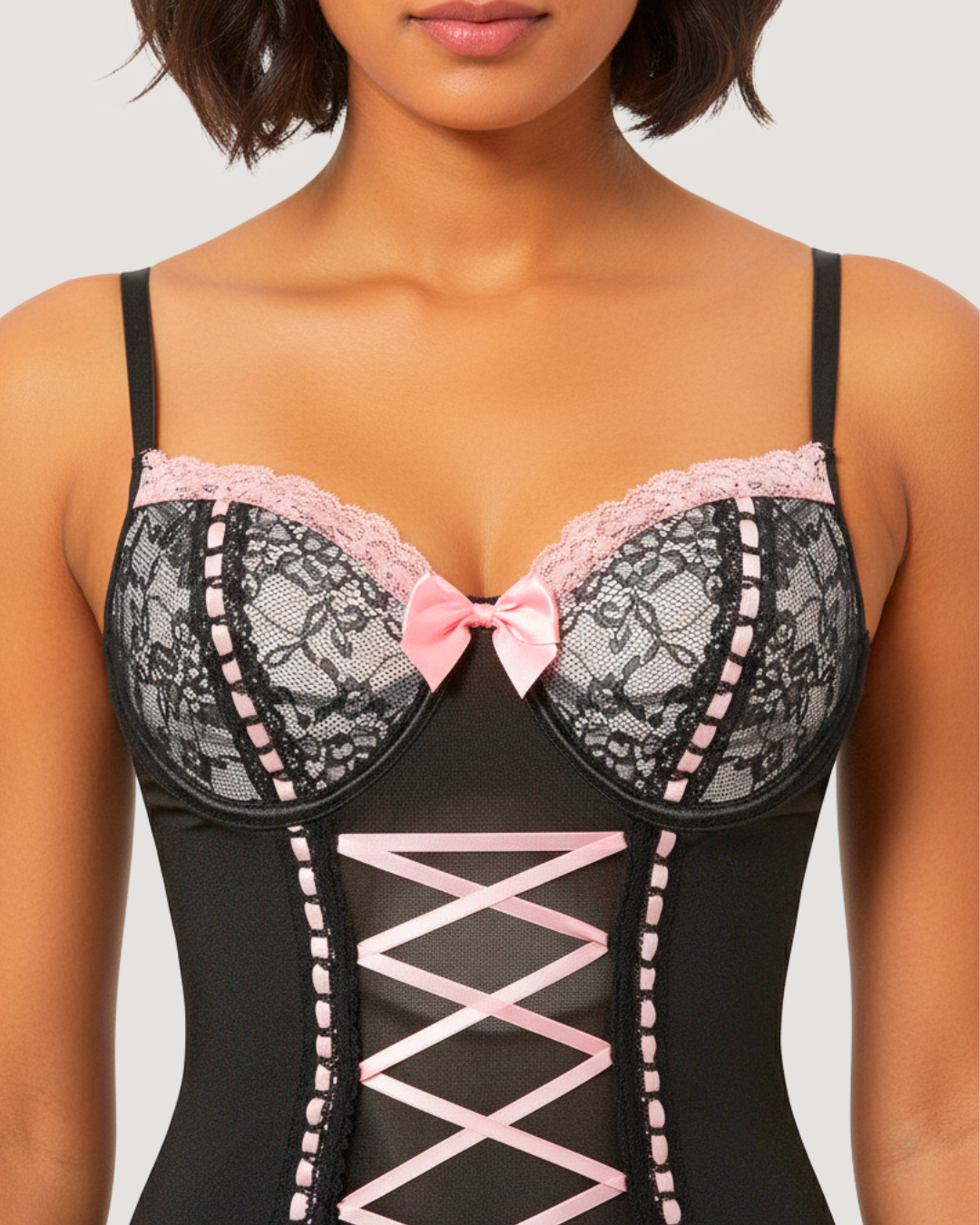 Noir Blush Lace-Up Corset Set