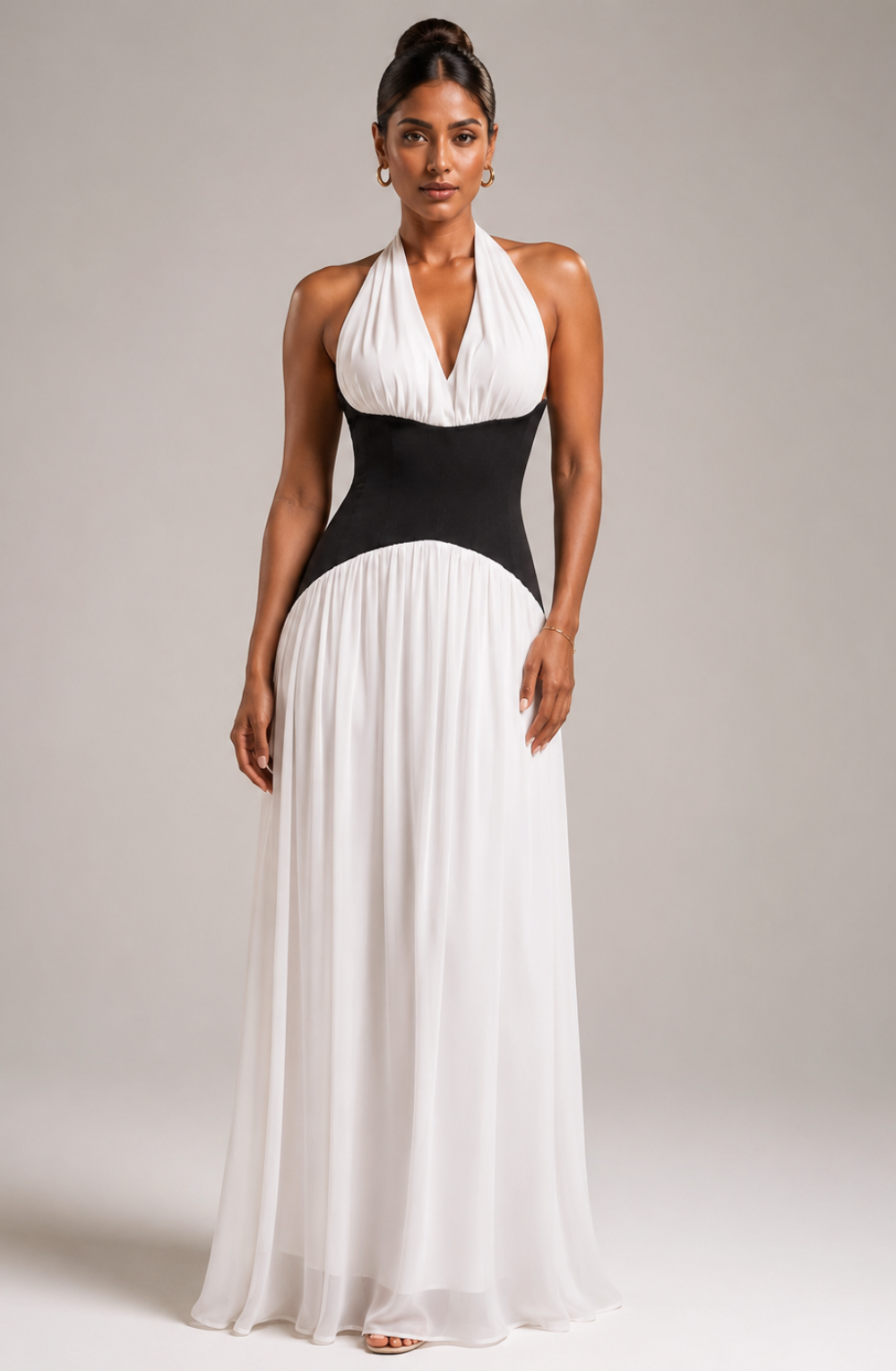 Océane Corset Halter Dress - Black & White