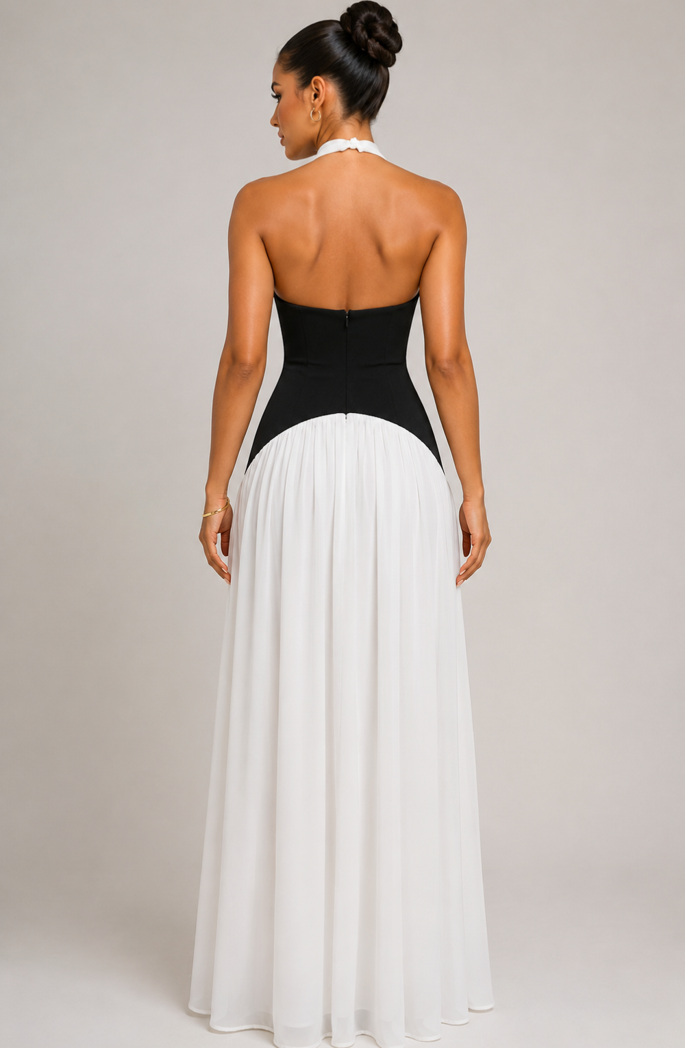 Océane Corset Halter Dress - Black & White