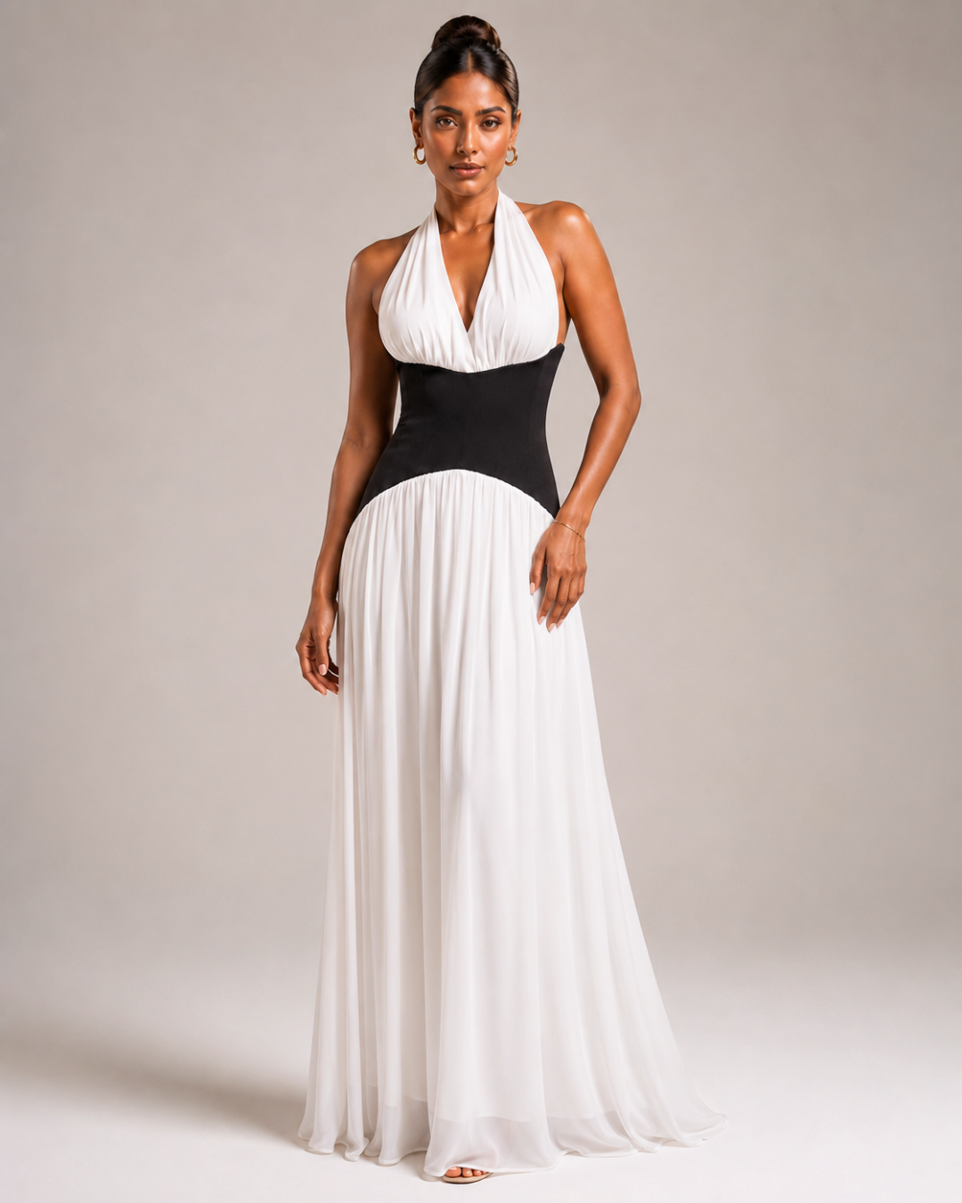 Océane Corset Halter Dress - Black & White