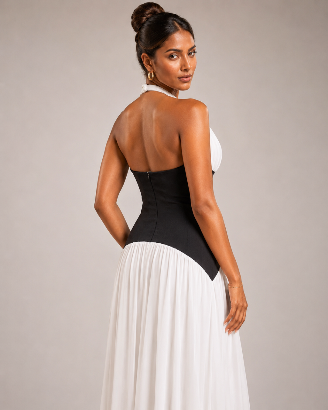 Océane Corset Halter Dress - Black & White