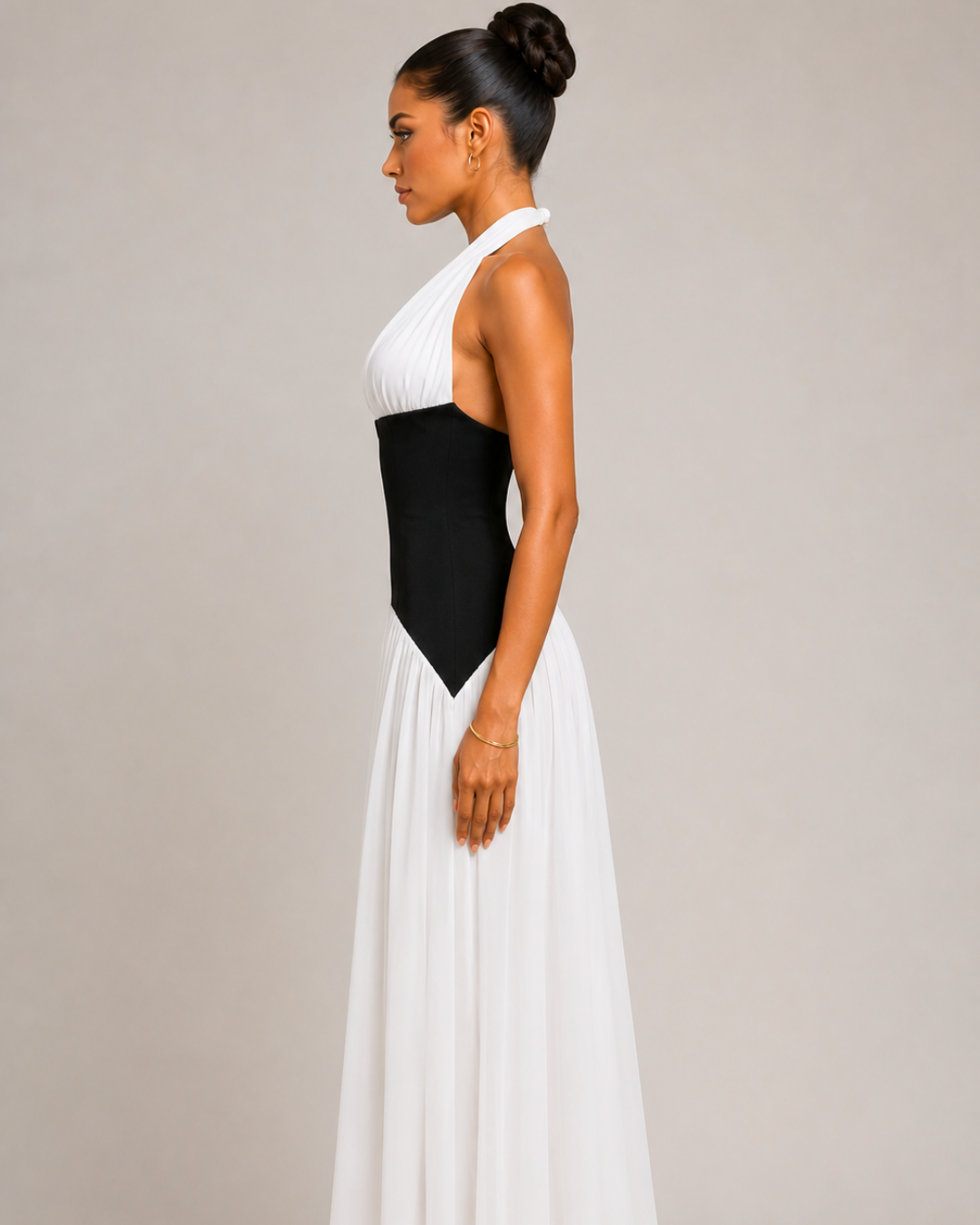Océane Corset Halter Dress - Black & White