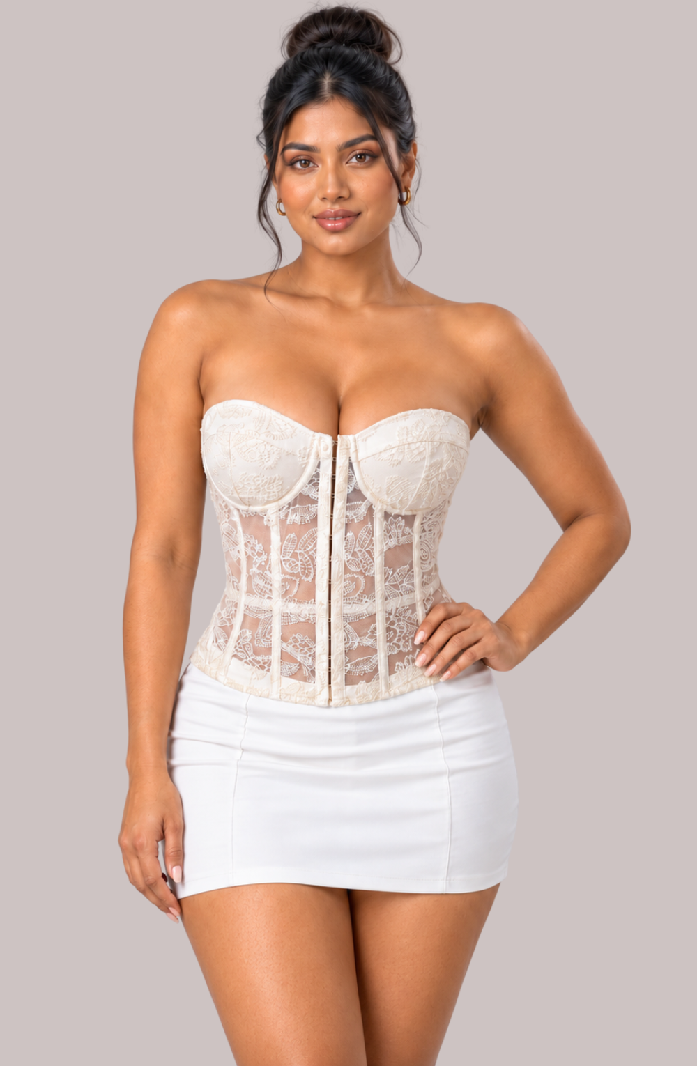 Odette Boned Lace Corset - Off White