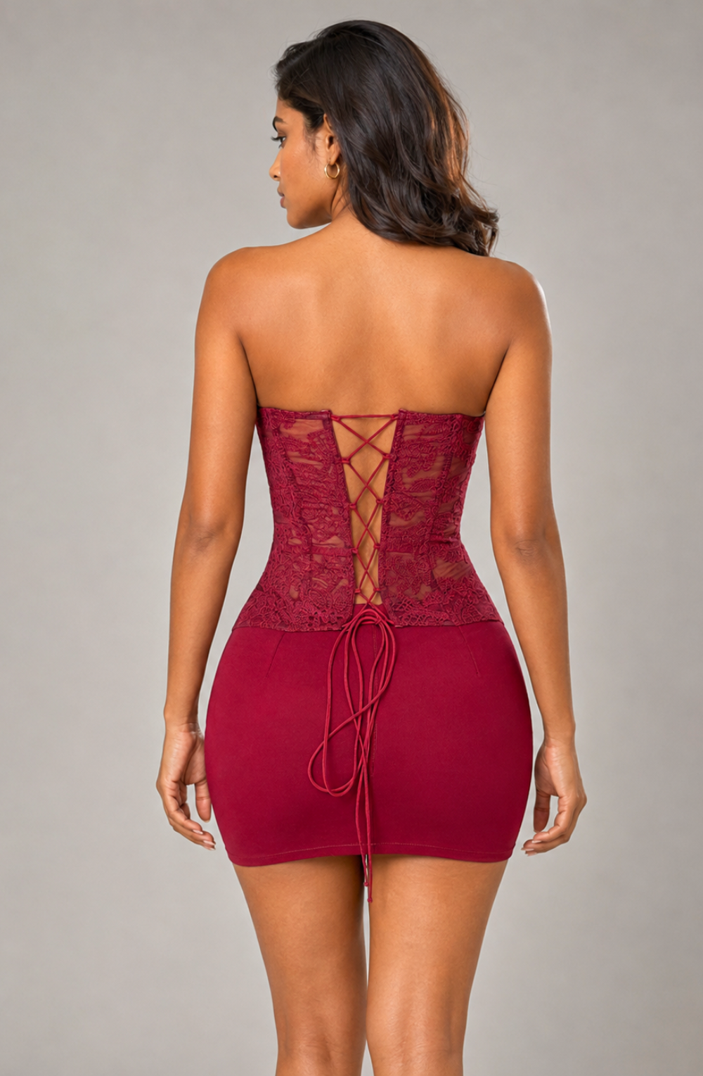Odette Boned Lace Corset - Wine Red