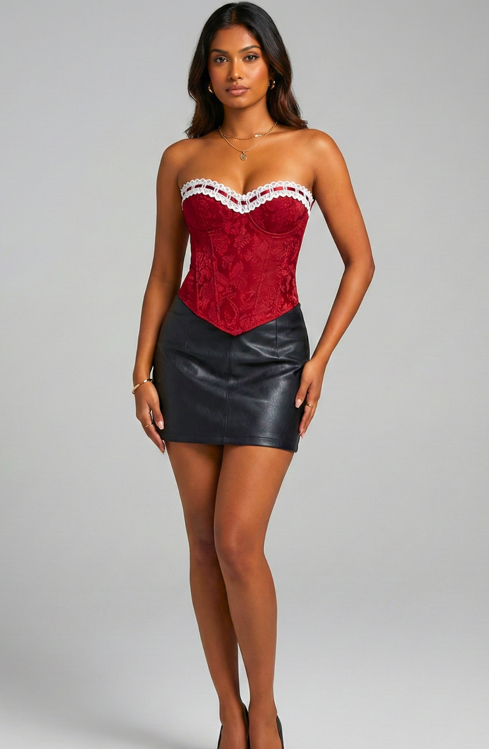 Rubina Lace-Trim Jacquard Corset