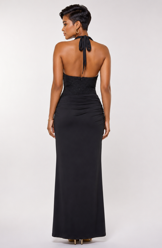 Sabine Sculpted Halter Maxi Dress