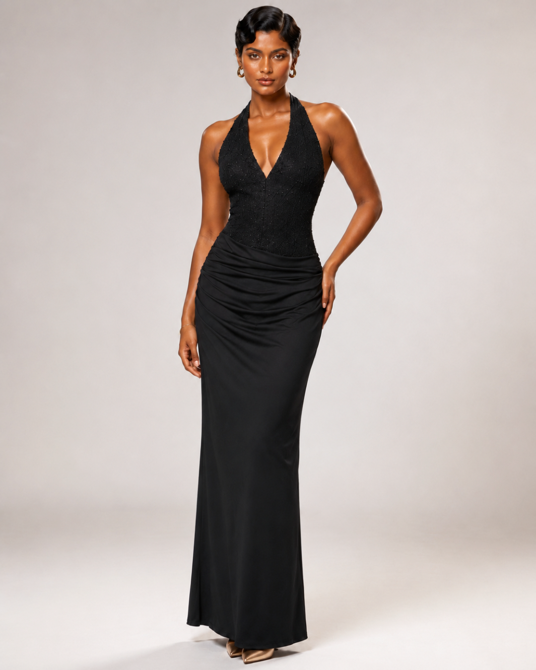 Sabine Sculpted Halter Maxi Dress
