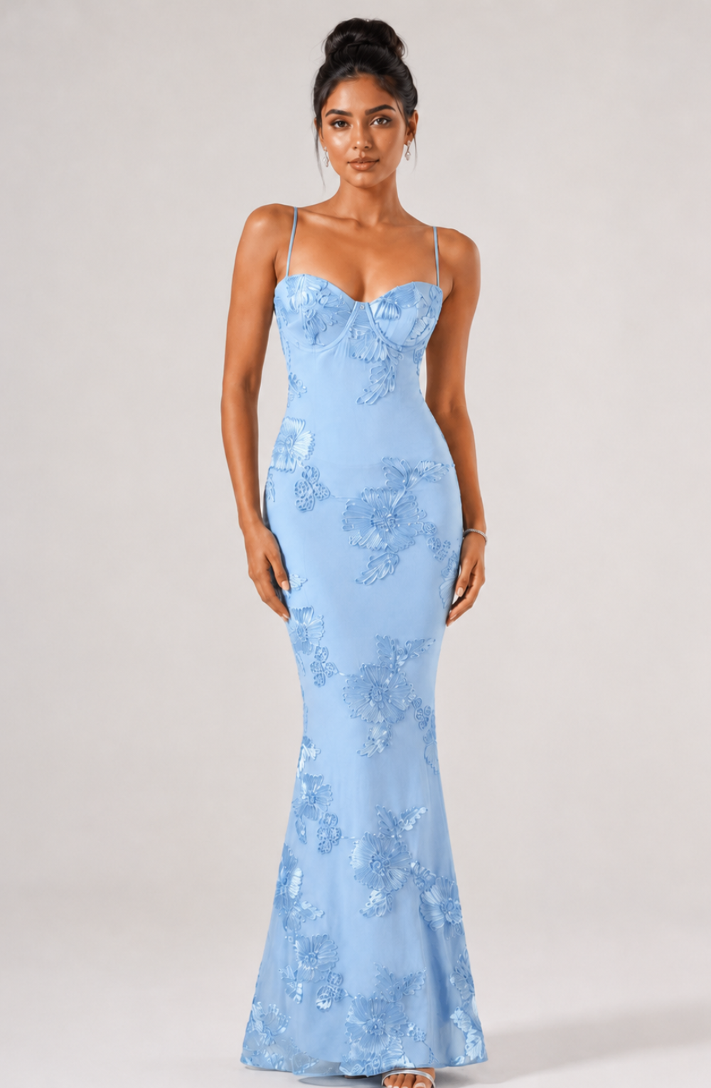 Sahara Petal-Detail Corset Maxi Dress - Blue