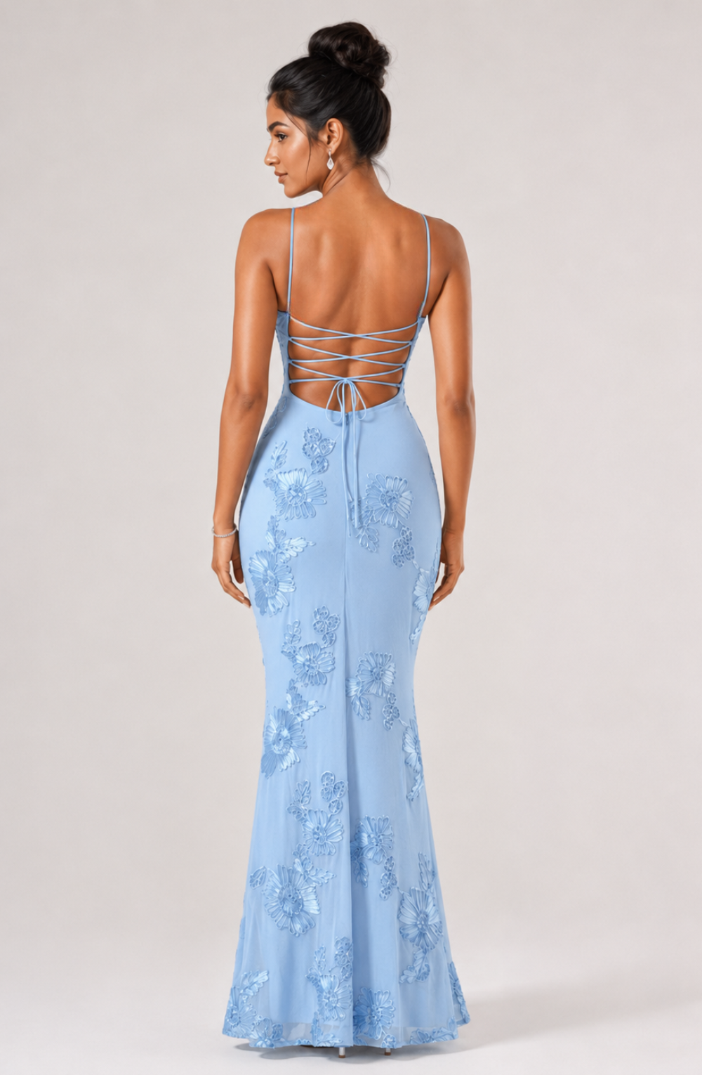 Sahara Petal-Detail Corset Maxi Dress - Blue