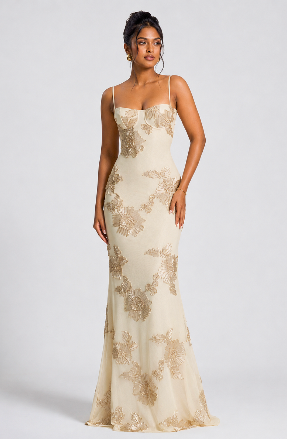 Sahara Petal-Detail Corset Maxi Dress - Apricot