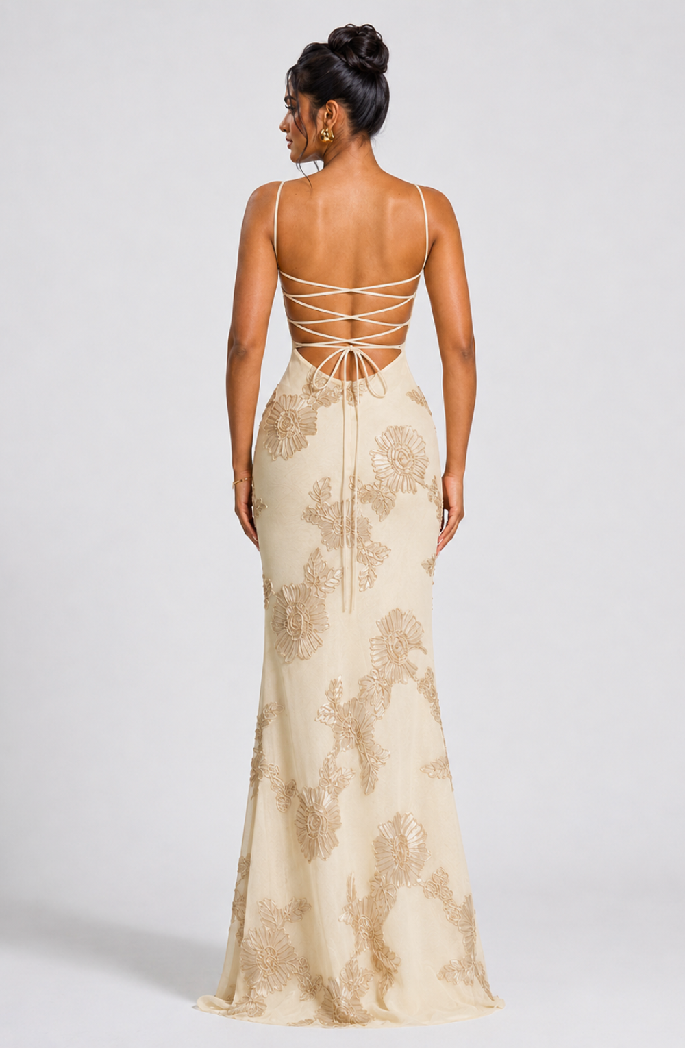 Sahara Petal-Detail Corset Maxi Dress - Apricot