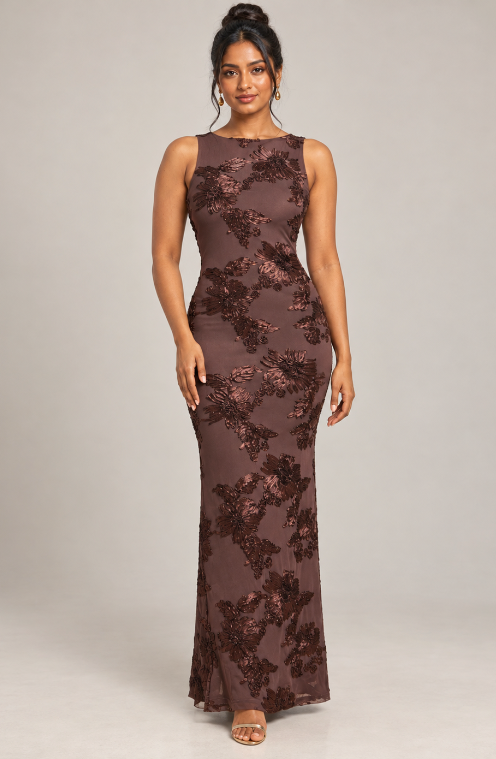 Sahara Petal High-Neck Appliqué Maxi Dress