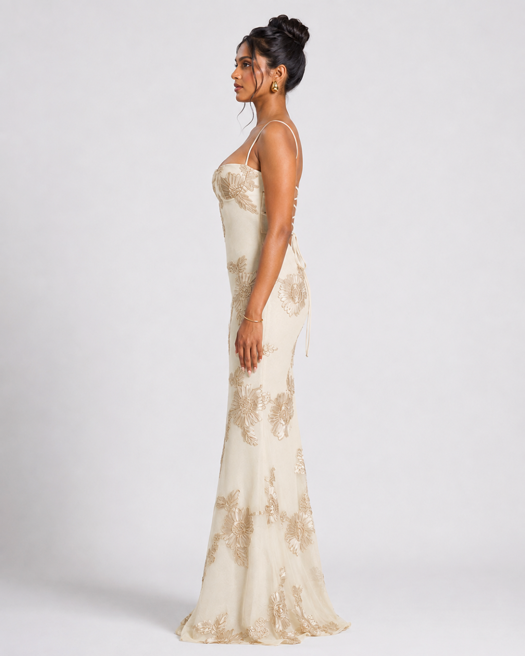 Sahara Petal-Detail Corset Maxi Dress - Apricot