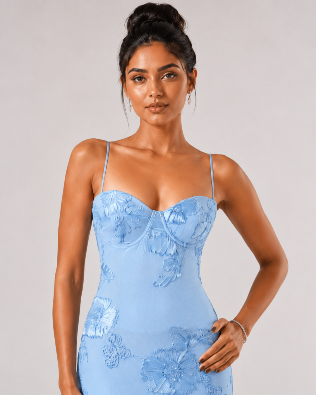 Sahara Petal-Detail Corset Maxi Dress - Blue