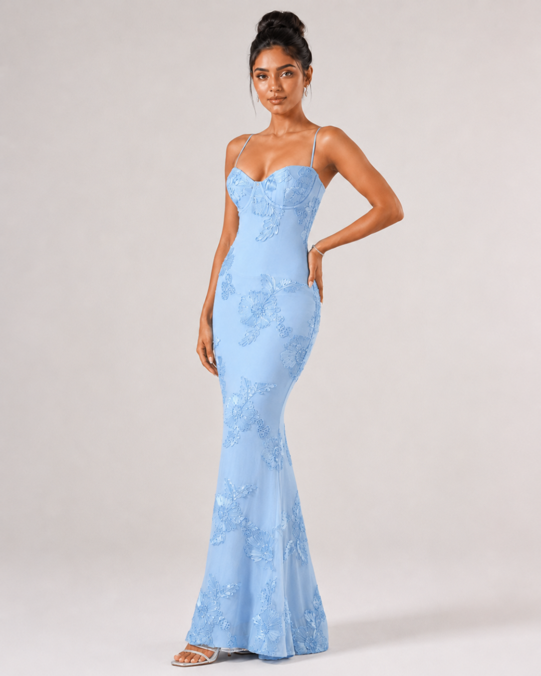 Sahara Petal-Detail Corset Maxi Dress - Blue