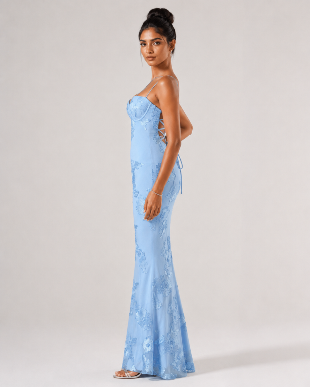 Sahara Petal-Detail Corset Maxi Dress - Blue