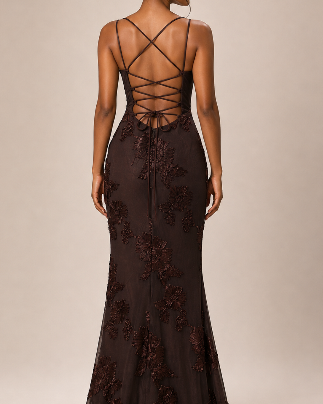 Sahara Petal-Detail Corset Maxi Dress - Brown