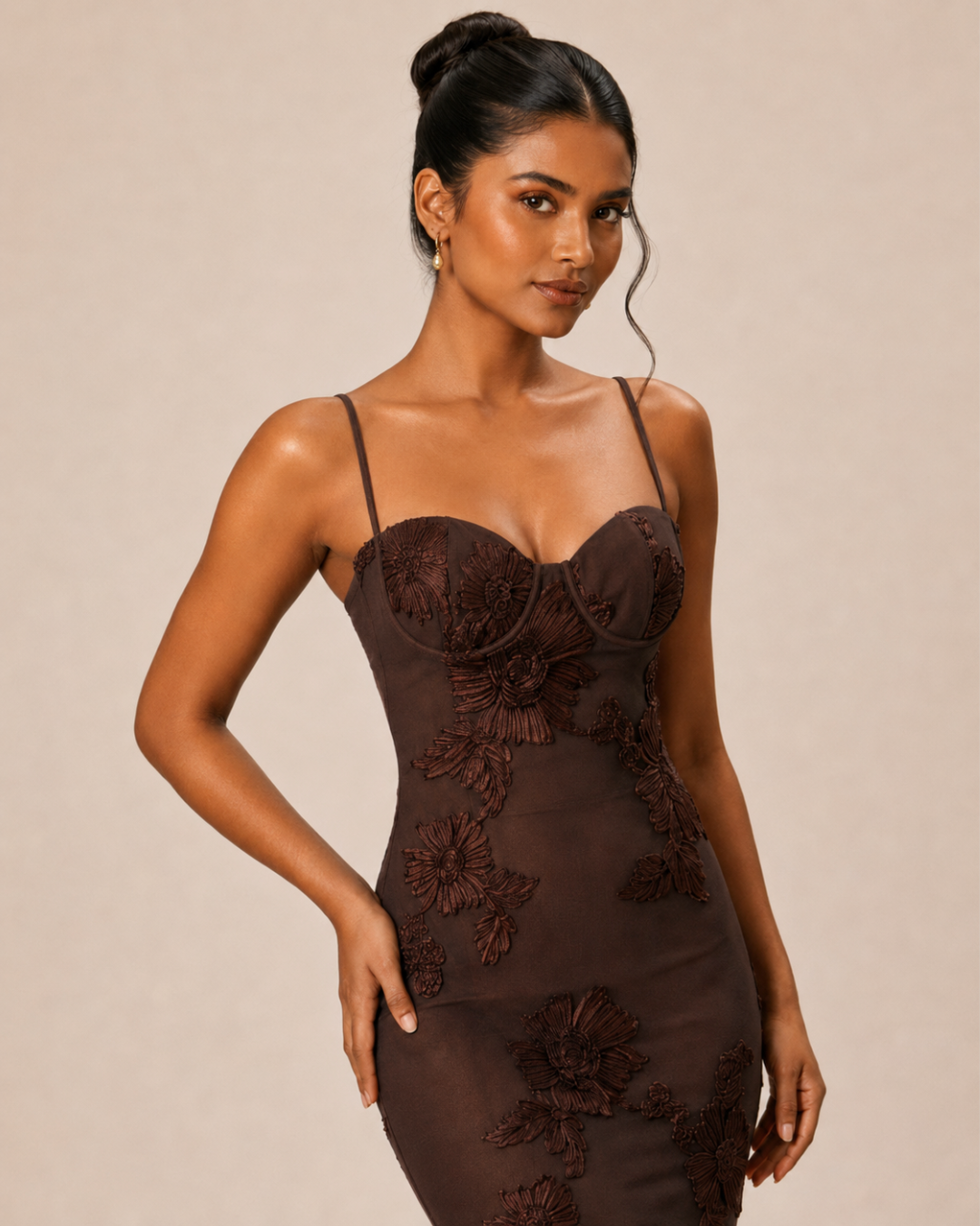 Sahara Petal-Detail Corset Maxi Dress - Brown