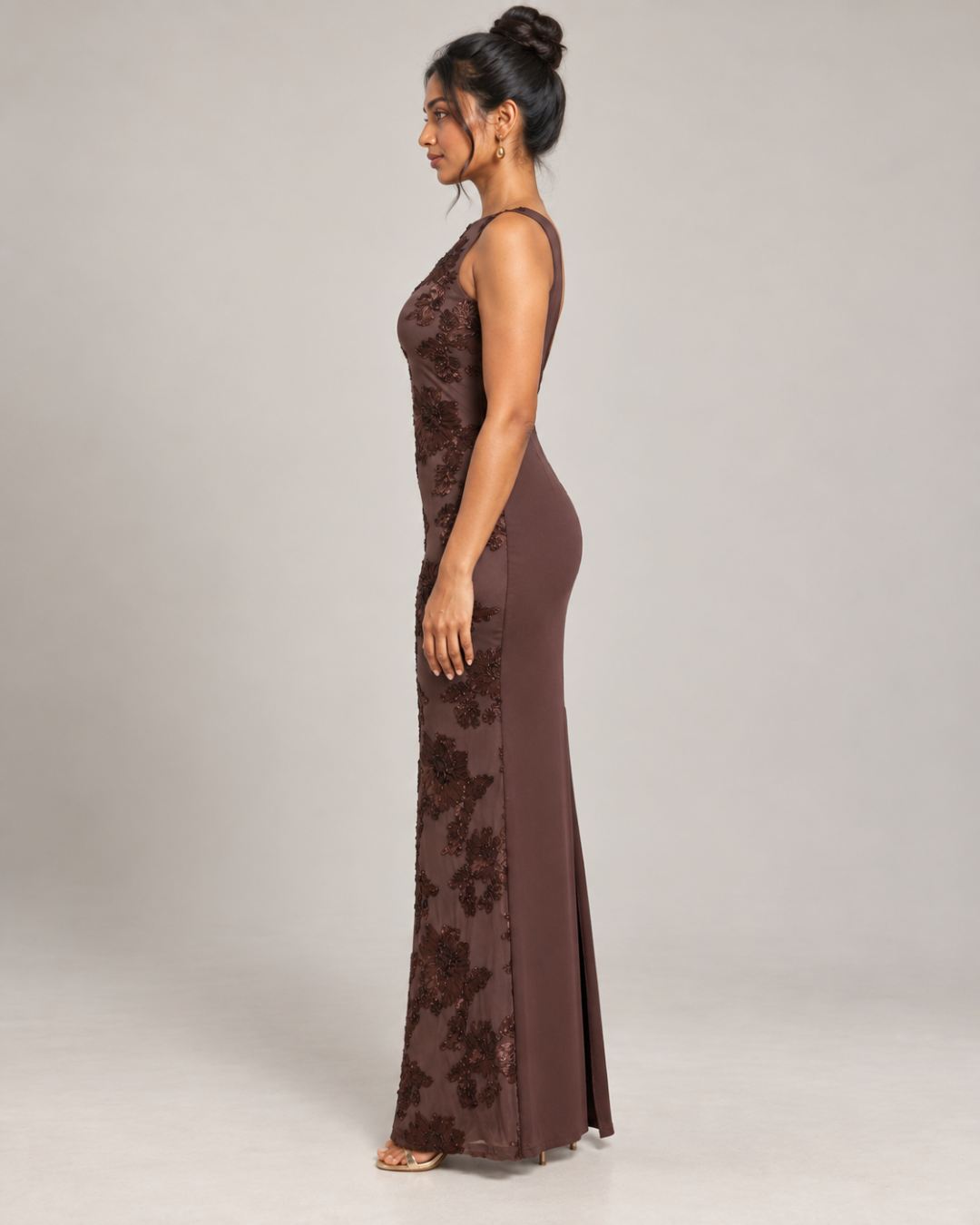 Sahara Petal High-Neck Appliqué Maxi Dress
