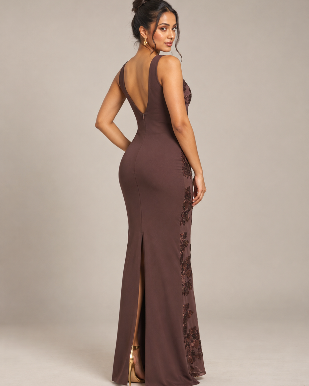 Sahara Petal High-Neck Appliqué Maxi Dress