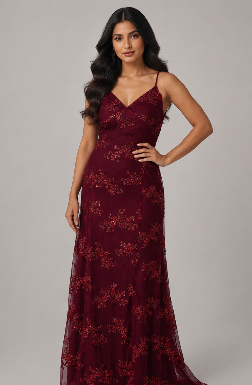 Sasha Lace-Embellished Evening Maxi Dress