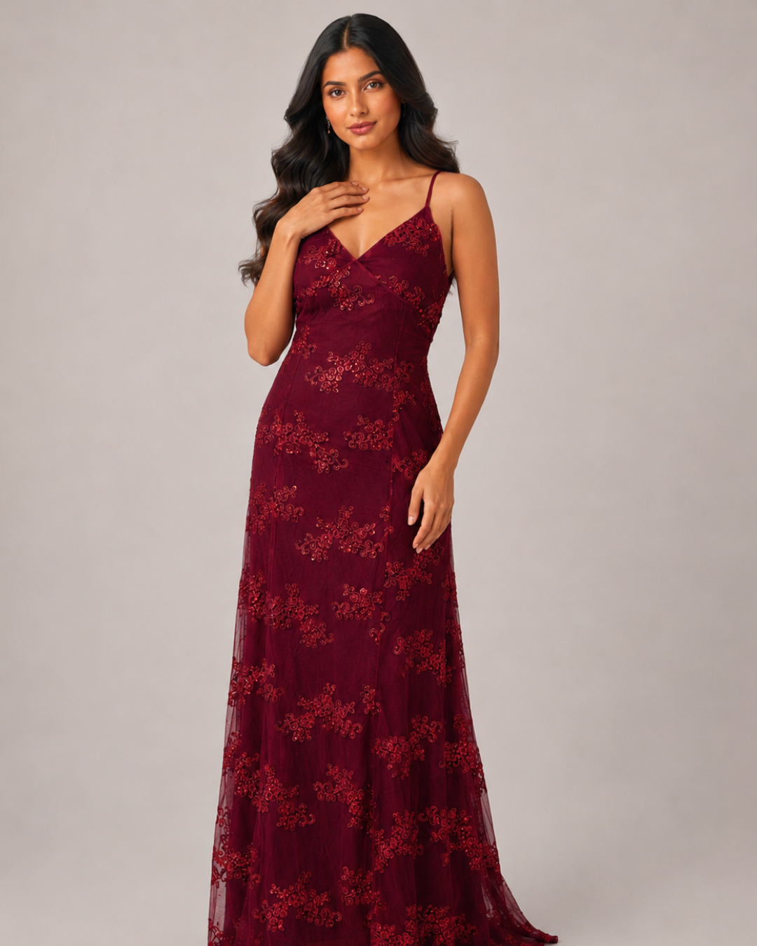 Sasha Lace-Embellished Evening Maxi Dress
