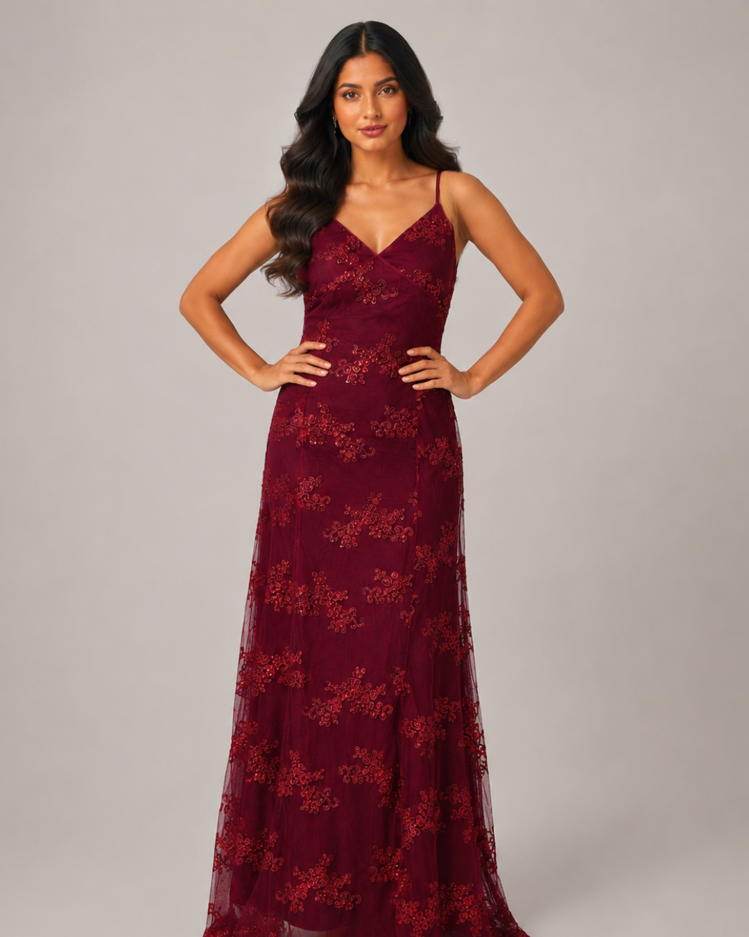 Sasha Lace-Embellished Evening Maxi Dress