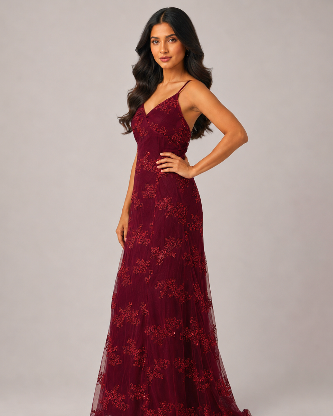 Sasha Lace-Embellished Evening Maxi Dress
