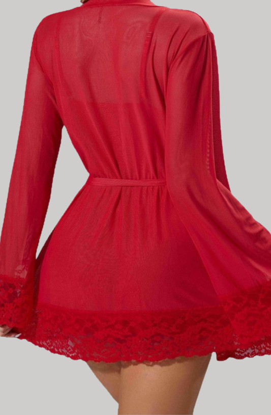 Scarlet Serenade Lace Robe Set