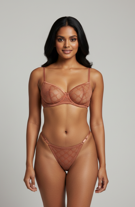Sensual Sheer  Deep V Bra and Thong Set