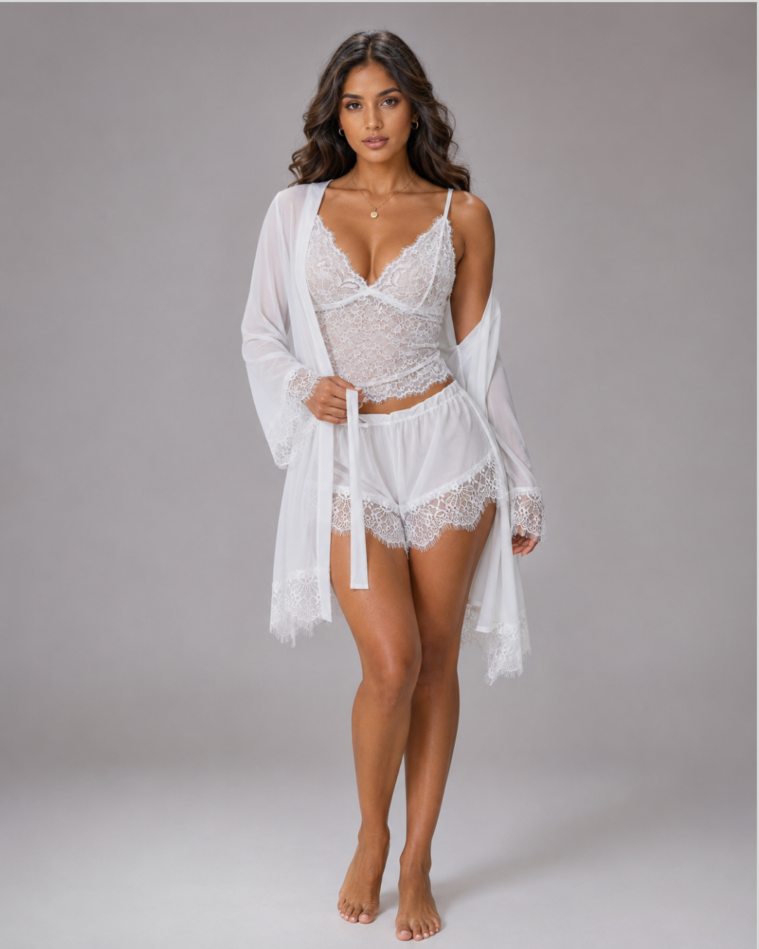 Serene Lace Lounge 3-Piece Sleepwear Set