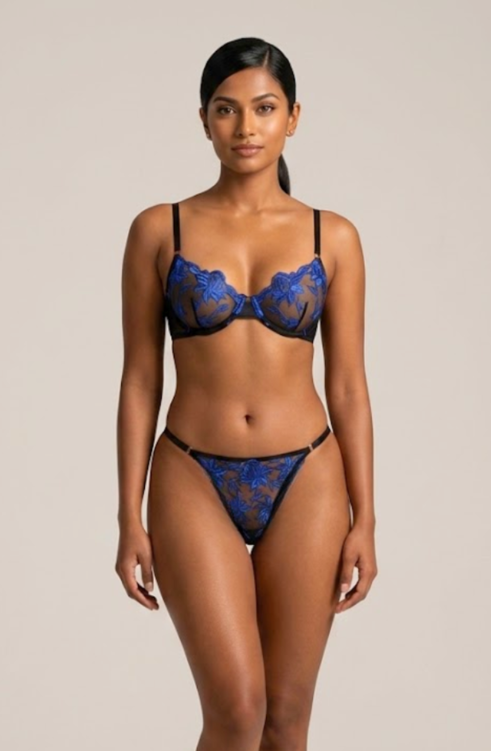 Sweetness Embroidery Bra and Panty Set - Blue