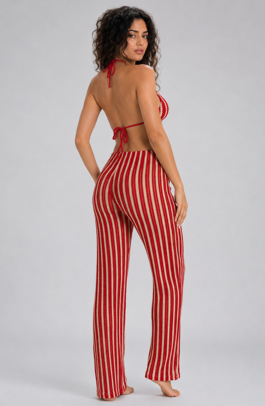 Talia Stripe Crochet Bikini & Beach Pants Set