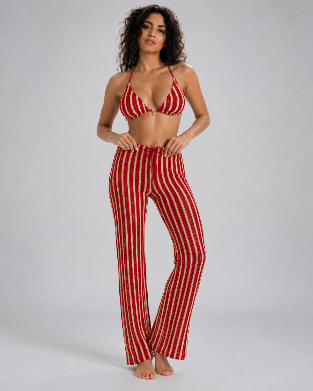 Talia Stripe Crochet Bikini & Beach Pants Set