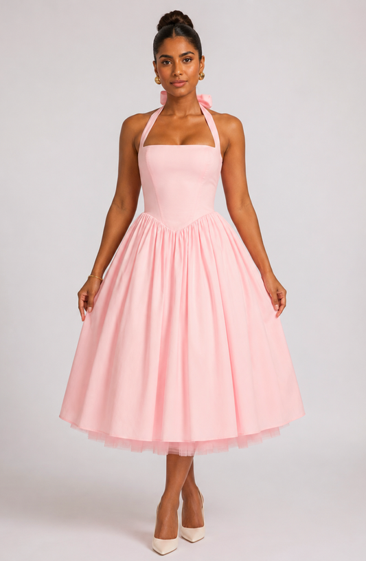 The Colette Halter Midi Dress - Pink