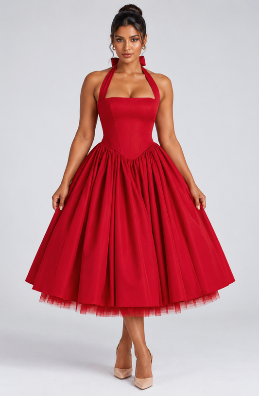 The Colette Halter Midi Dress - Red