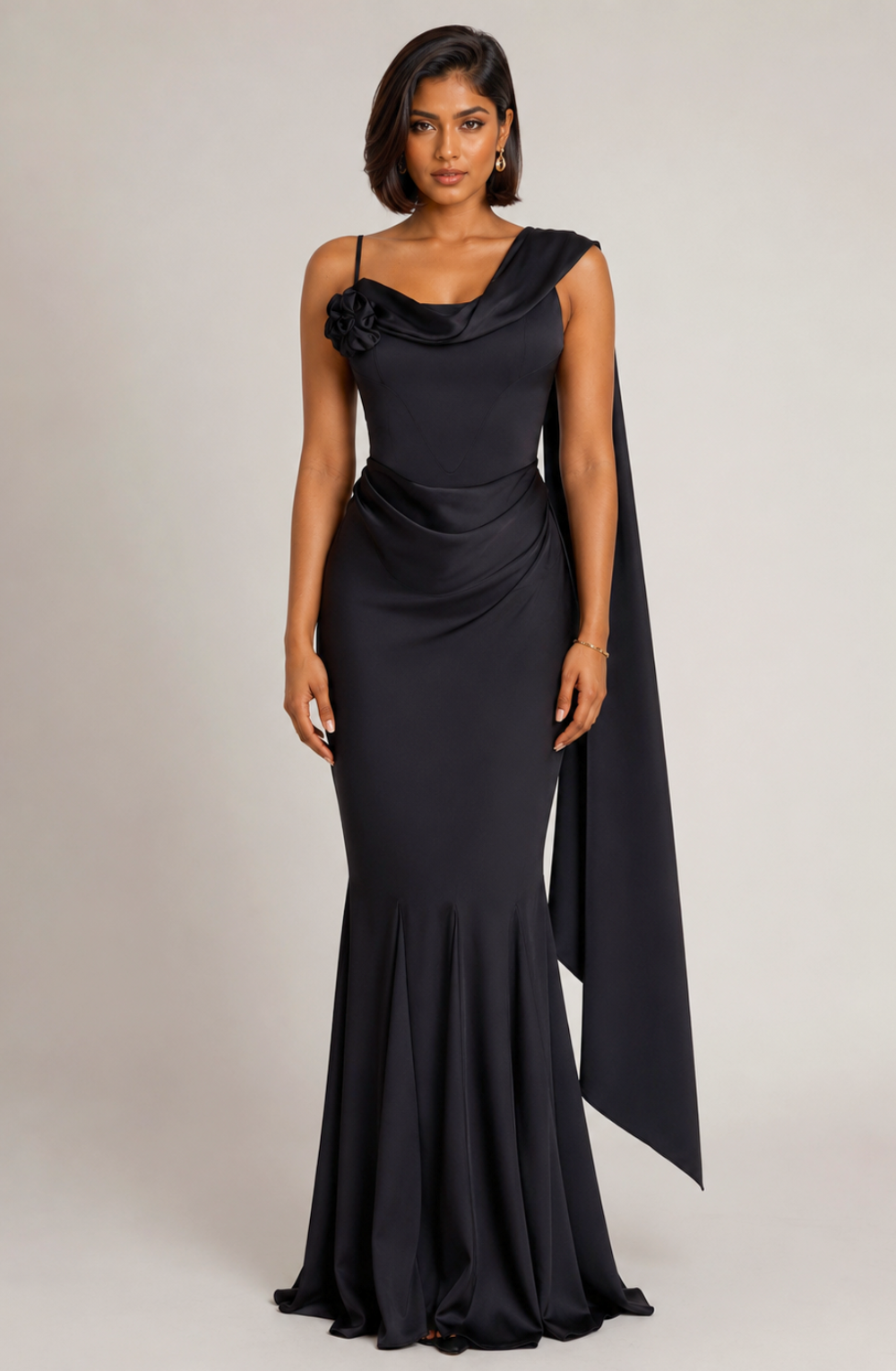 The Isabeau Draped Mermaid Gown - Black