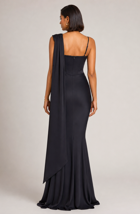The Isabeau Draped Mermaid Gown - Black