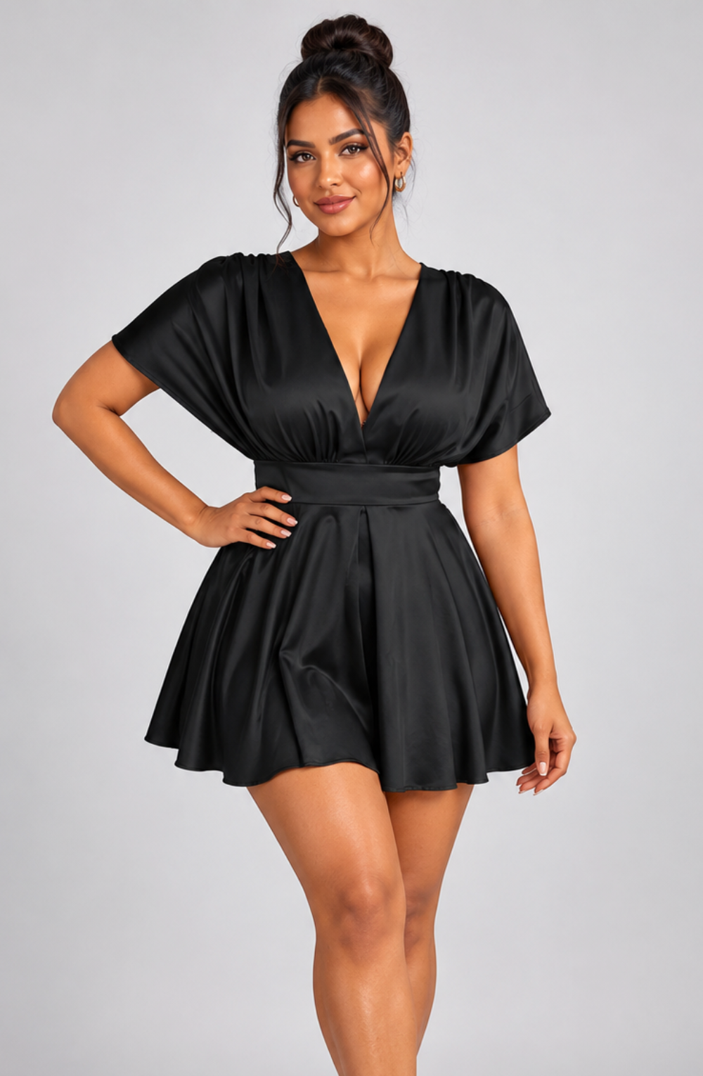 The Solène Draped Flare Mini Dress - Black