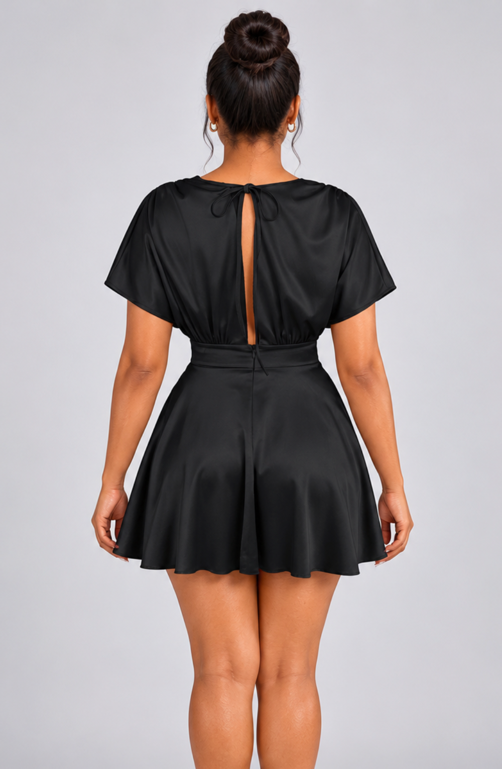 The Solène Draped Flare Mini Dress - Black