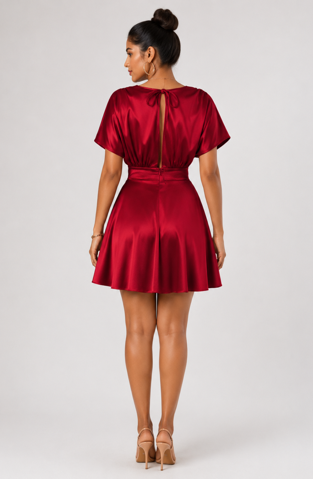The Solène Draped Flare Mini Dress - Wine Red