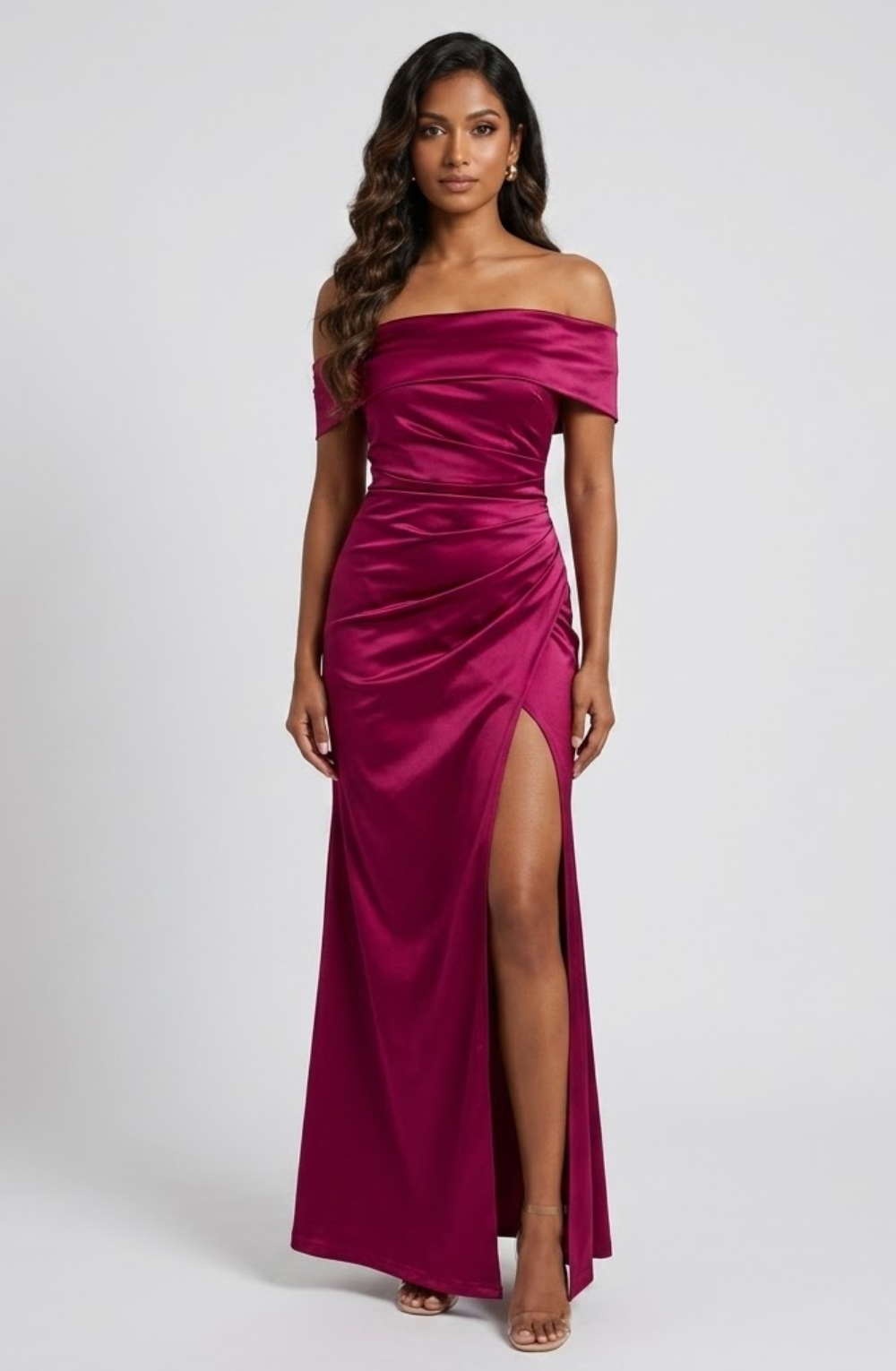 The Aarya Satin Off-Shoulder Dress