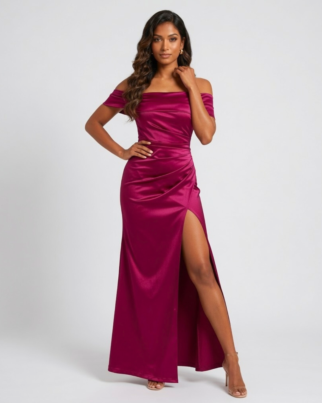 The Aarya Satin Off-Shoulder Dress
