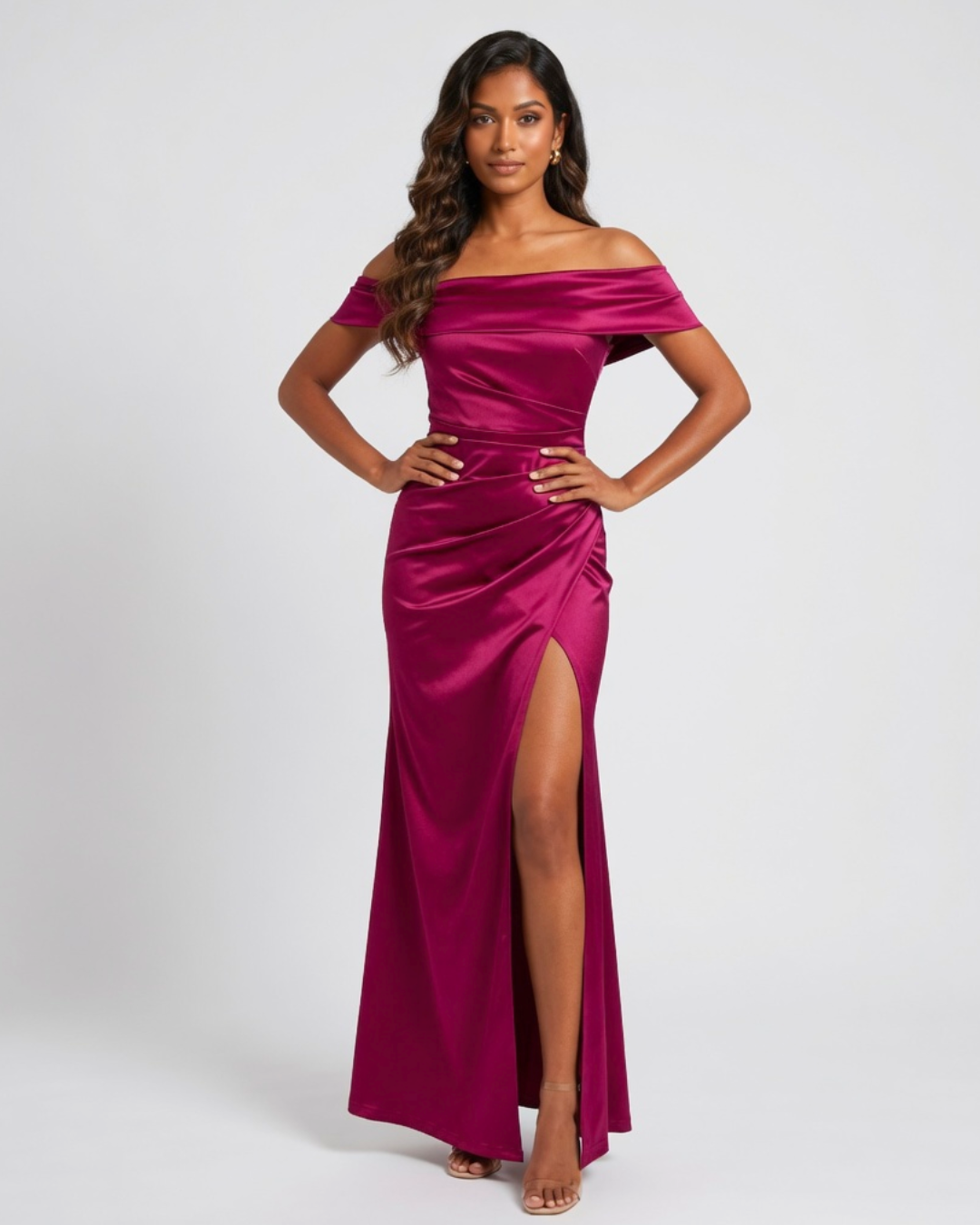 The Aarya Satin Off-Shoulder Dress