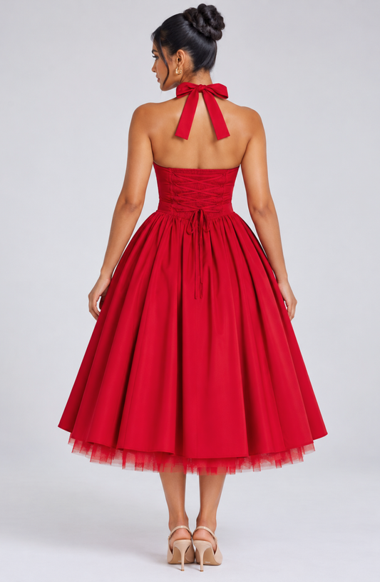 The Colette Halter Midi Dress - Red