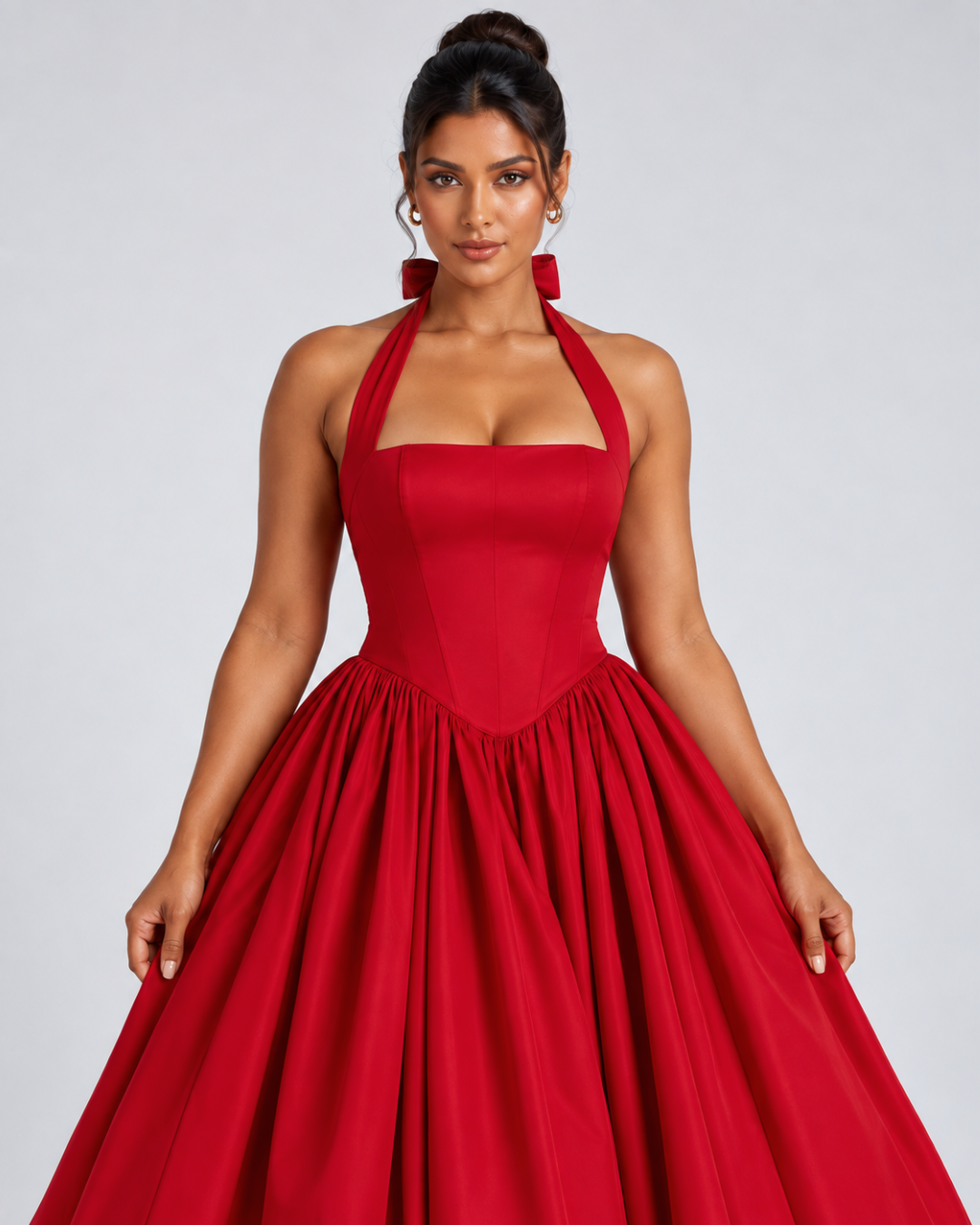 The Colette Halter Midi Dress - Red