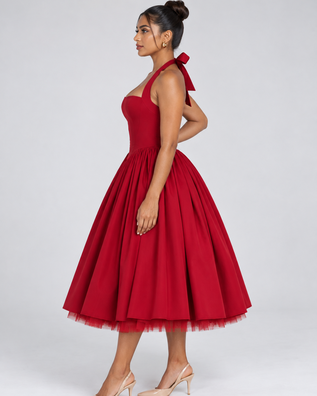 The Colette Halter Midi Dress - Red