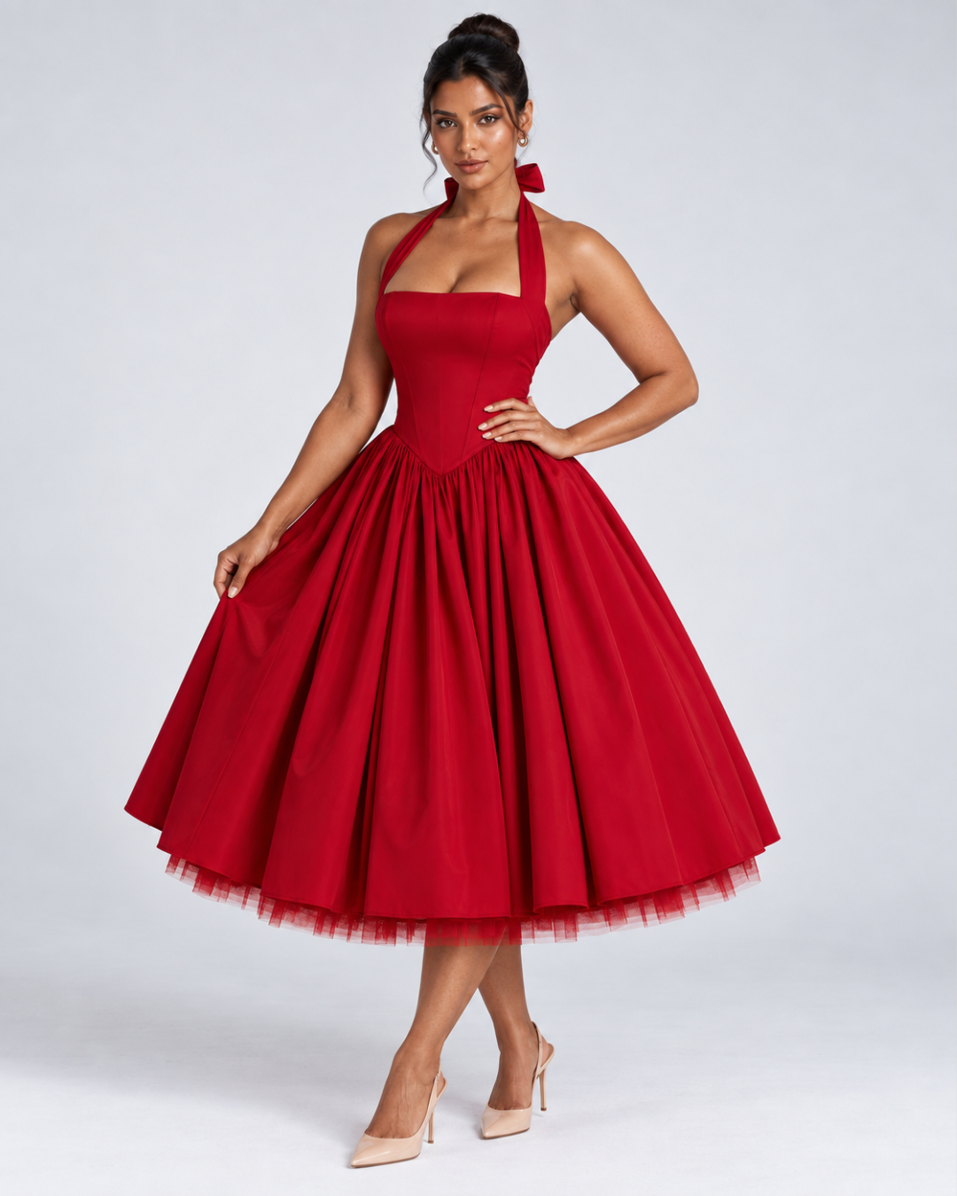 The Colette Halter Midi Dress - Red