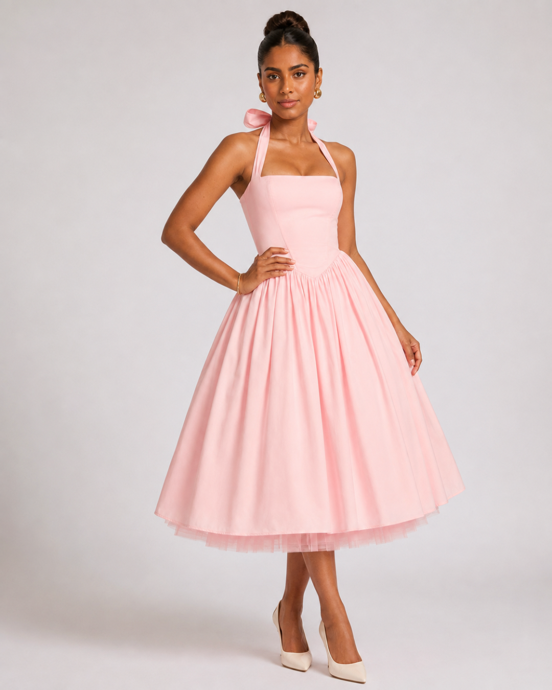 The Colette Halter Midi Dress - Pink