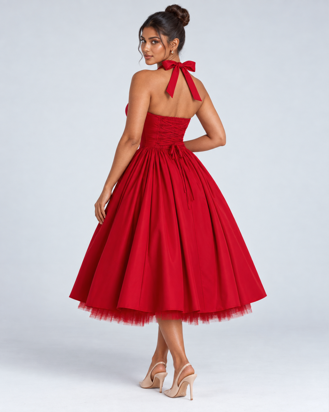 The Colette Halter Midi Dress - Red